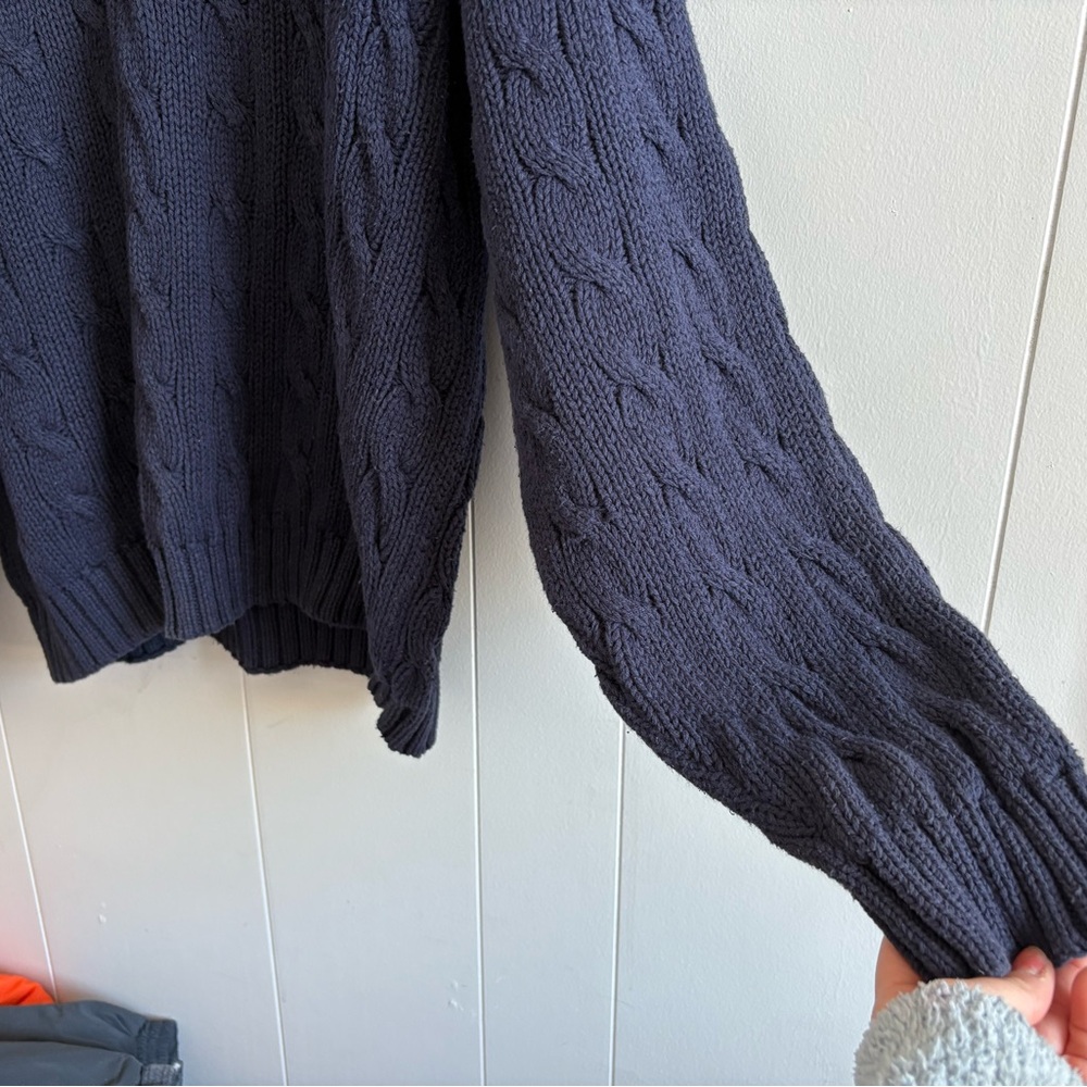 Women’s XL Vintage Gap Cable Knit 100% Cotton Sweater Navy & Green Plaid V Neck - Picture 6 of 11